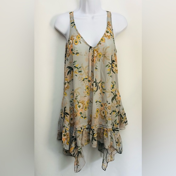 MAEVE ANTHROPOLOGIE MAGDA Blouse Sz. XS Sleeveless Floral Asymmetrical Ruffles. - Picture 3 of 12